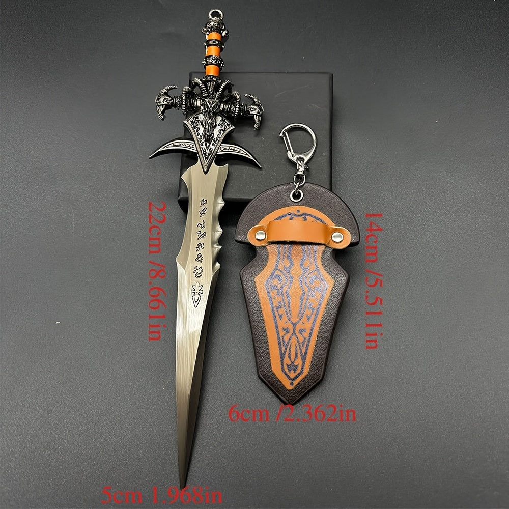 Metal Sword Keychain with Retro Design and Faux Leather Detail - Ideal Present for Gaming Enthusiasts and Collectors, Made from Zinc Alloy