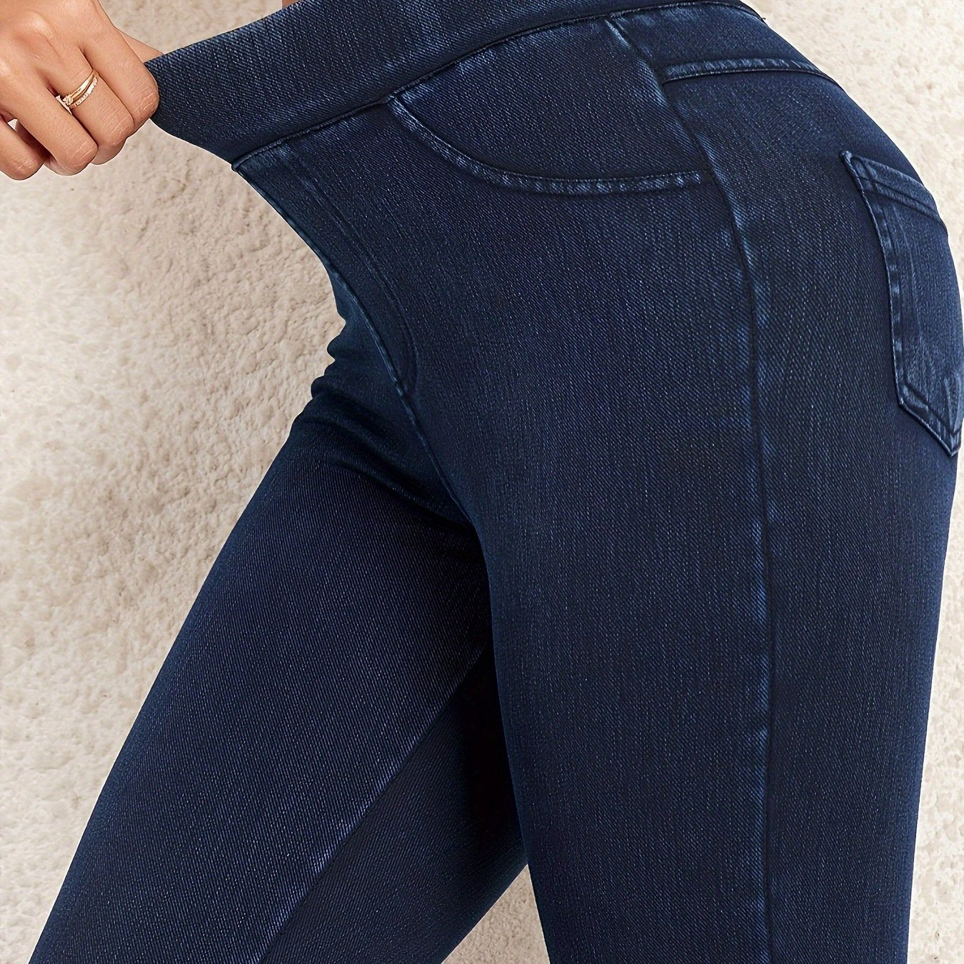 Slimming jeggings with high waist and pockets from the Elegant Collection, featuring mid support stretch for women. Hand wash or dry clean.