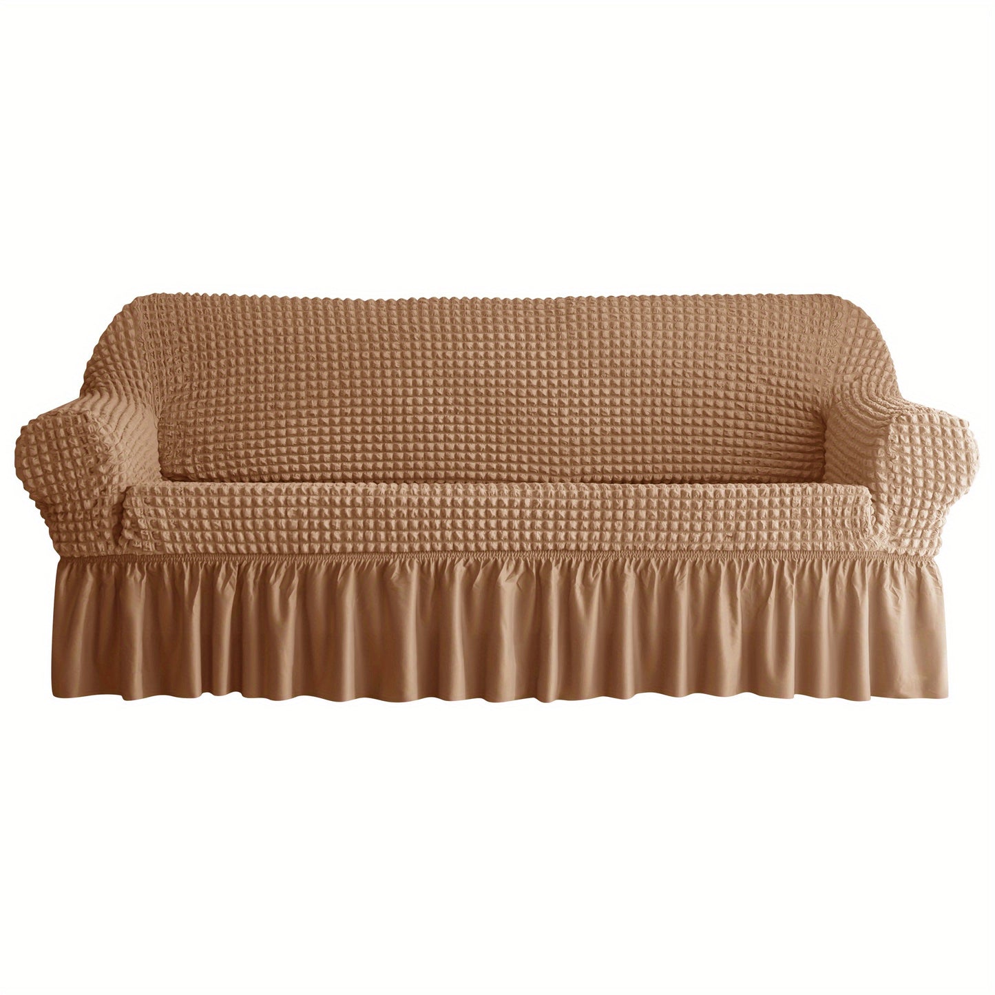 Non-slip elastic sofa cover with skirt for home decor.