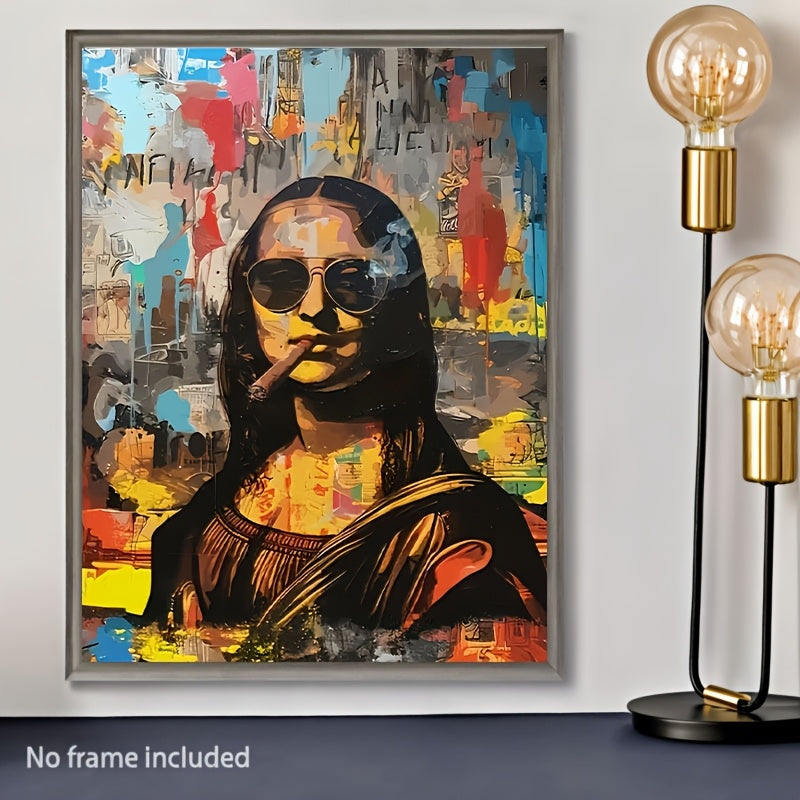 Modern Mona Lisa canvas print, fashionable retro portrait wall art, waterproof painting. Ideal for decorating living room, bedroom, office, dining room, or bar. Perfect gift.