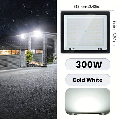 Aluminum LED floodlight suitable for outdoor use, ranging from 10-300W. Ideal for garden or playground lighting.