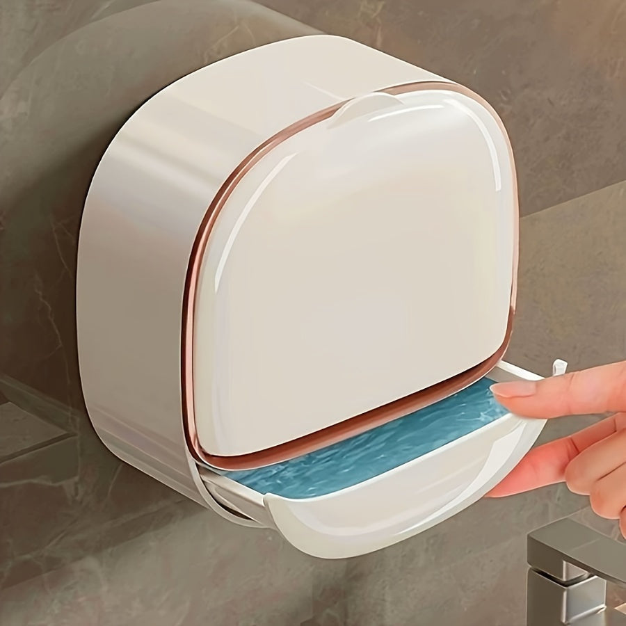 Modern Wall-Mounted Soap Dish with Drain Cover, Made of Plastic. Odor-free and Non-Electric Bathroom Soap Storage Container, perfect for keeping your Shower Accessories organized.