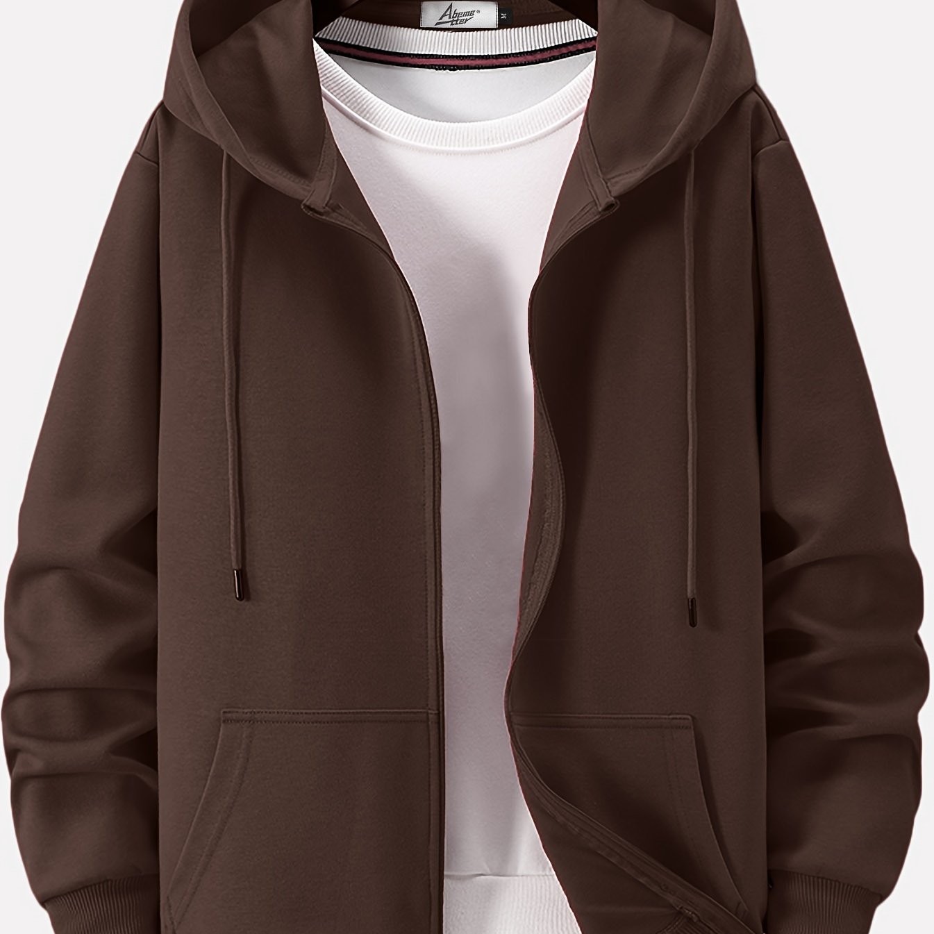 Men's Thin Solid Cotton Zipper Hooded Sweater Coat