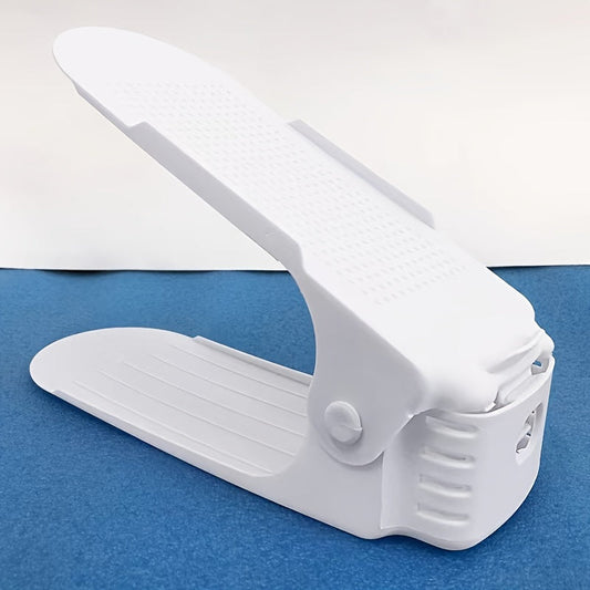 Double Layer Shoe Rack with Adjustable Shelves - Save Space with this Free-Standing Organizer featuring a Textured Surface for Better Traction. Perfect for Bedroom or Living Room - White Color. Keep your Closet Tidy with this Modern, Durable Plastic Shoe