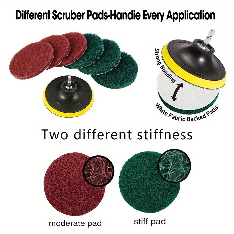 Set of 8 cleaning sponges, with an electric tile scrubber, designed for easy cleaning of bathroom floors and bathtubs. This set includes a perfect cleaning and polishing pad.