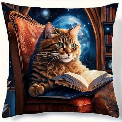 Modern cat-themed velvet pillow cover with zipper closure for easy removal and machine washing. Suitable for all rooms. 17.71-inch square size. Pillow core not included.