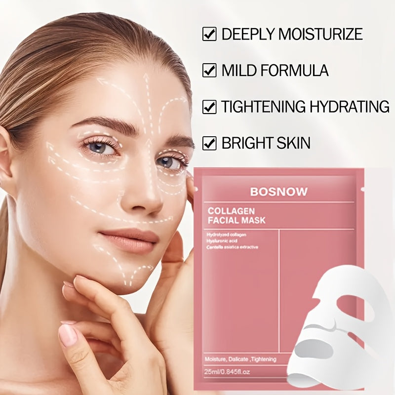 4 BOSNW Real Collagen Deep Masks hydrate, firm, and nourish skin with collagen, niacinamide, and hyaluronic acid. suitable for all skin types, hypoallergenic and phthalate-free, delivers