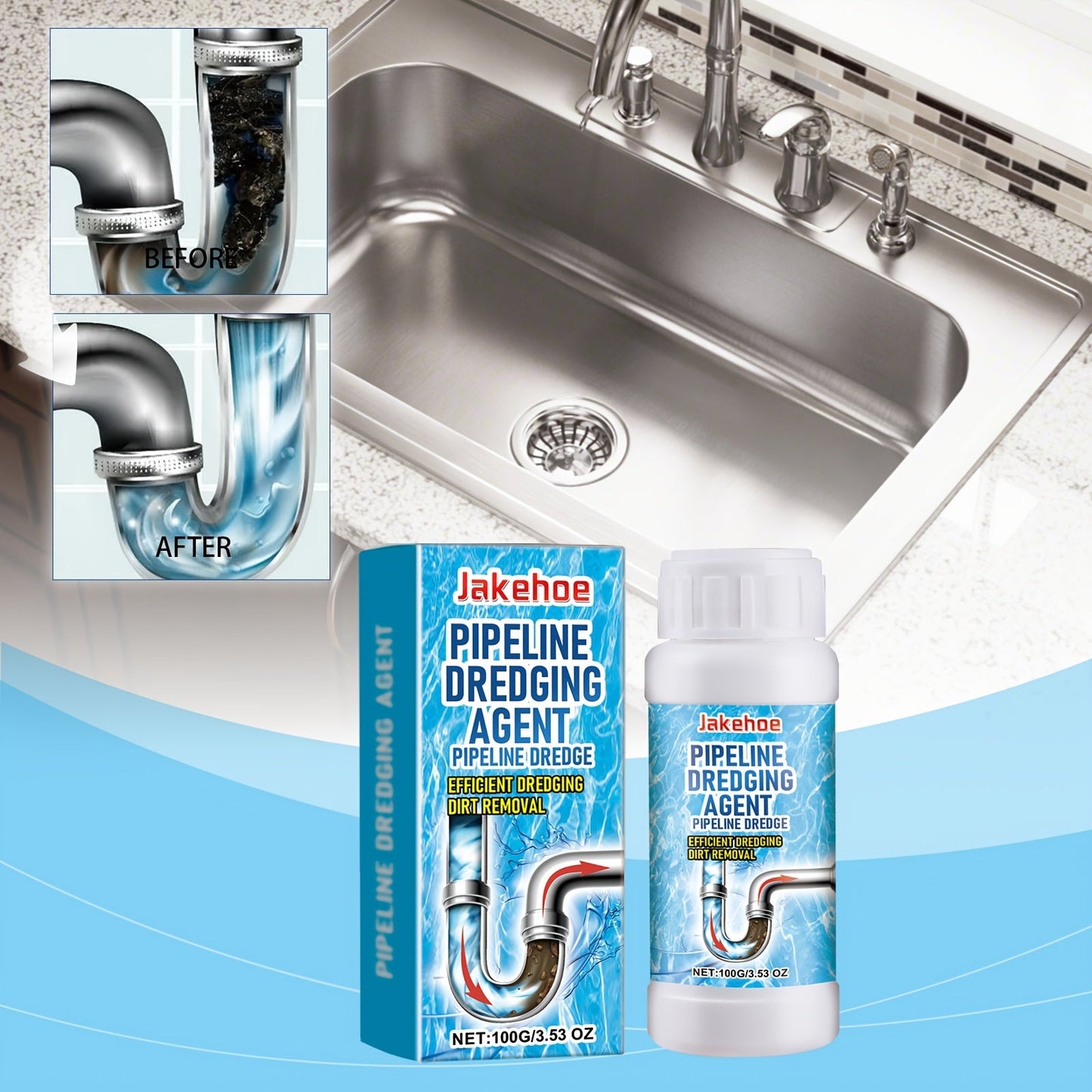 Powerful Drain Unblocker for Kitchen & Bathroom - Easily Removes Clogs, Grease & Hair from Pipes