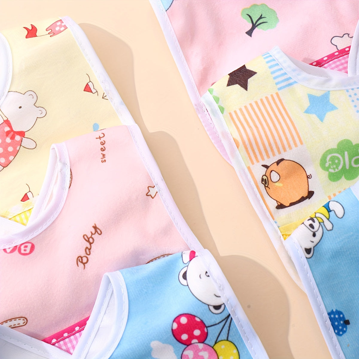 Set of 3 Velvet Waterproof Bibs, Cute Cartoon Designs for Feeding and Drooling