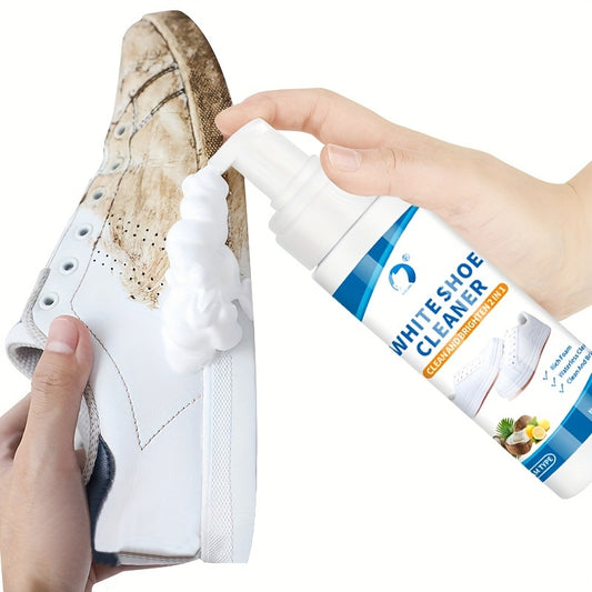 1 unit of 200ml/6.76oz Whiten Shoe Cleaner that acts as an oxidizing reduction agent, providing decontamination and whitening repair for white shoes. This multi-functional cleaner is