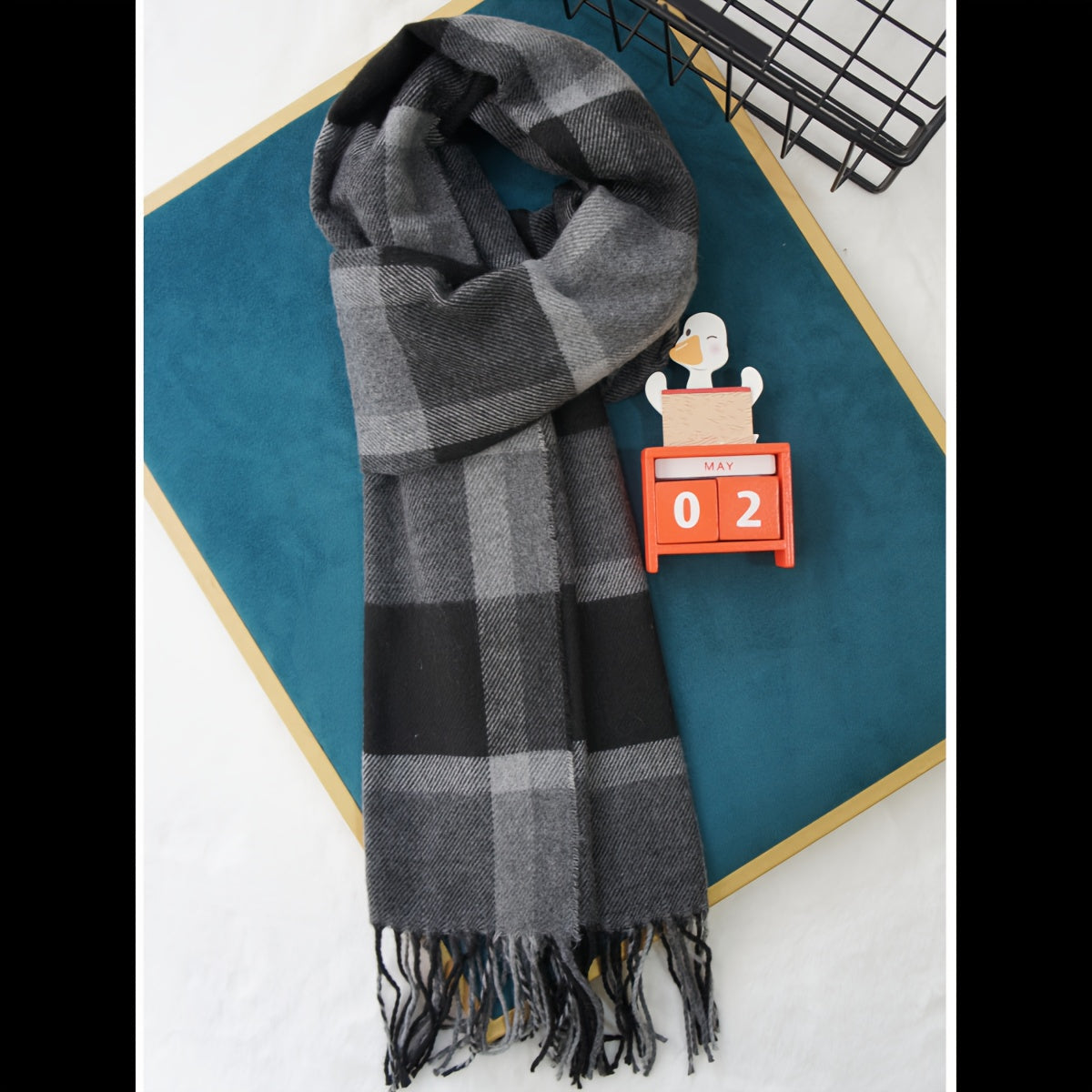 A cozy British-inspired winter shawl for both men and women, featuring multicolored stripes, checkered pattern, imitation cashmere material, fringe accents, and a warm woolen scarf.