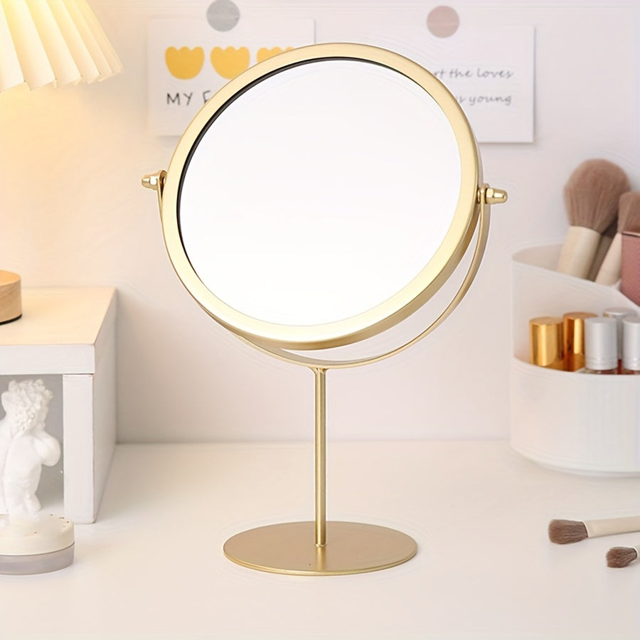 Stylish iron vanity mirror for bedroom with rust-proof finish, no battery required.