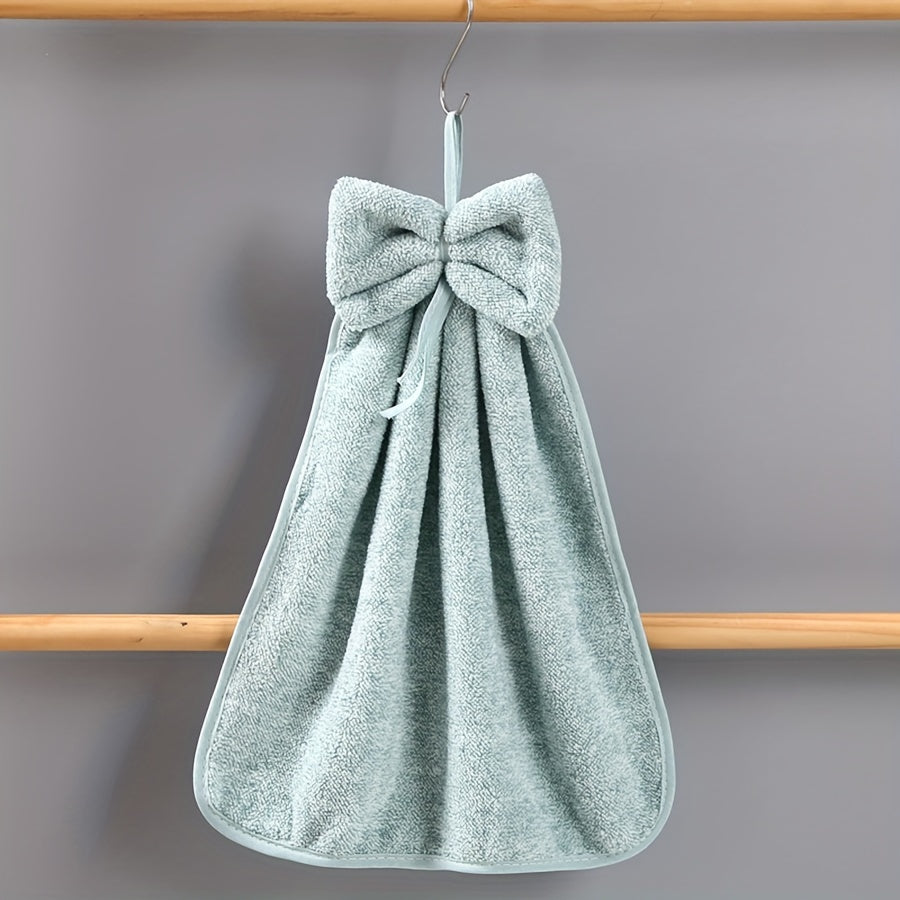 3pcs Bowknot Hanging Hand Towels, Coral Fleece, Quick Drying, Absorbent, Soft, Kitchen and Bathroom Towels.