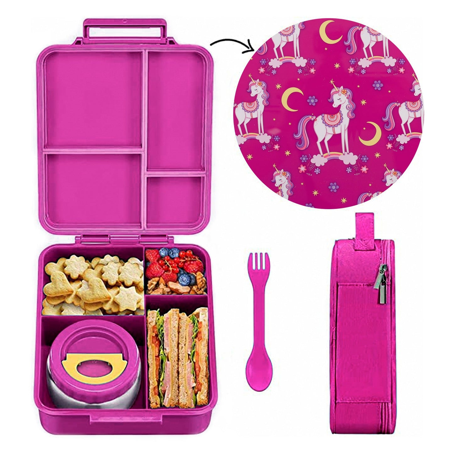 Get your kids the perfect Bento lunch box, complete with 8oz soup container, leakproof compartments, and a 4-compartment design. This set also includes a food jar and lunch bag, all BPA free. The ideal Christmas or Halloween gift!