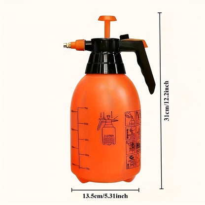 2L Handheld Sprayer - Adjustable Nozzle, Stainless Steel & Copper, Ideal for Car Wash, Gardening, Disinfection - Orange, Water Gun, Trigger Pump, Cleaning Bottle