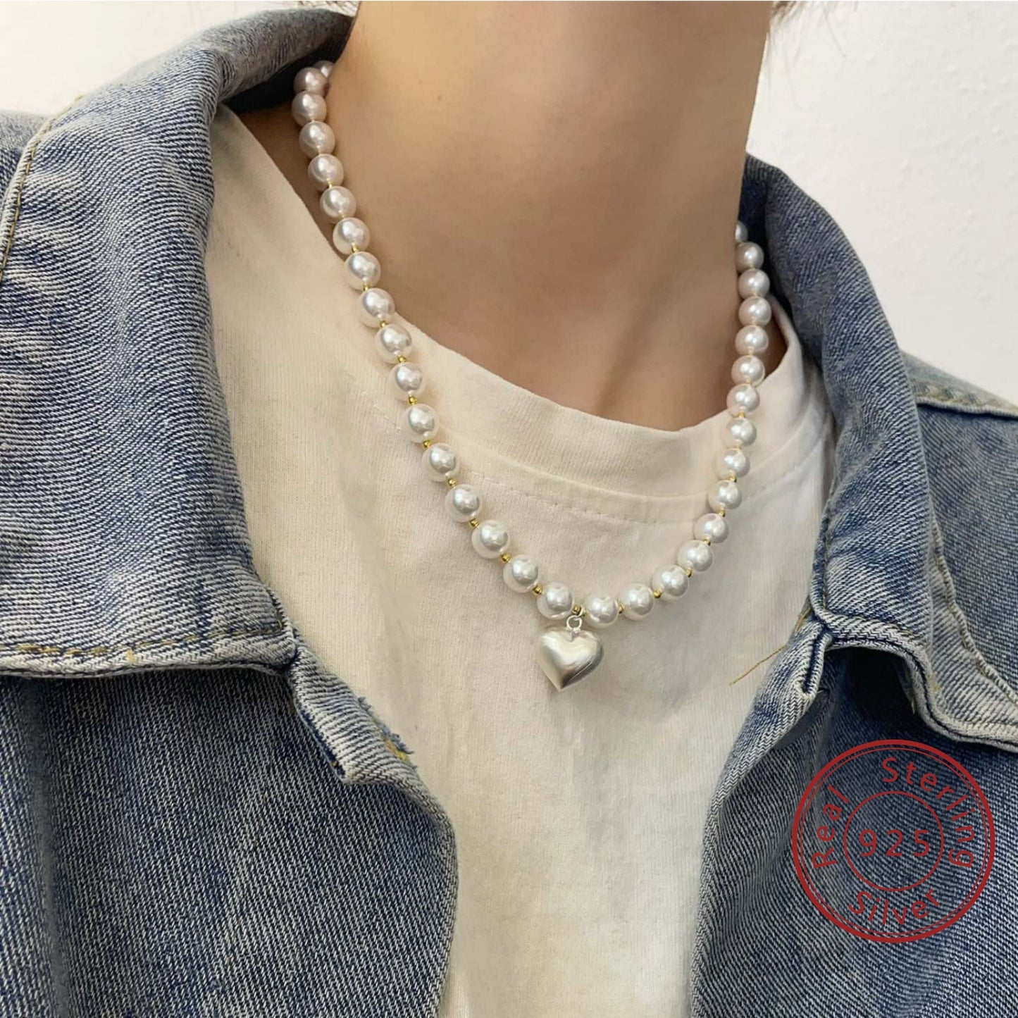 Stylish Boho 925 Sterling Silver and Shell Beaded Necklace featuring a Frosted Love Pendant - Ideal for Everyday Wear, Gifting, and Special Events