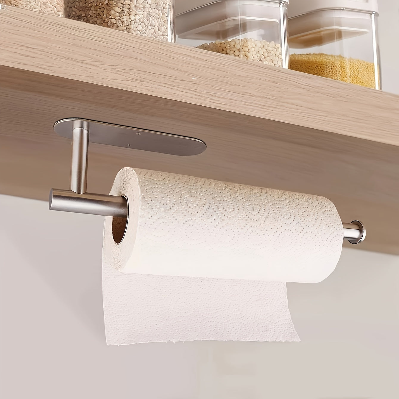 Stainless Steel Self-Adhesive Paper Towel Holder - Durable Rack for Under Cabinets, Bathroom and Kitchen Organization and Storage, Kitchen Accessory