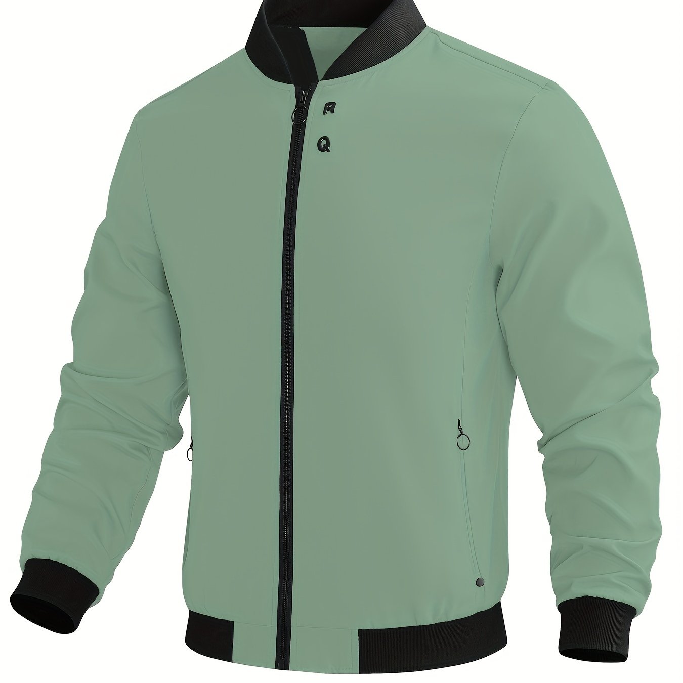 Trendy loose fit windproof jacket for plus size men, with zip closure and solid design.