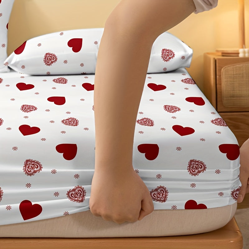 Love Print Brushed Fitted Sheet for a Soft and Comfortable Bed, Perfect for Bedroom, Guest Room, or Dorm. Deep Pocket Design Ensures a Snug Fit. Includes Fitted Bed Sheet Only.