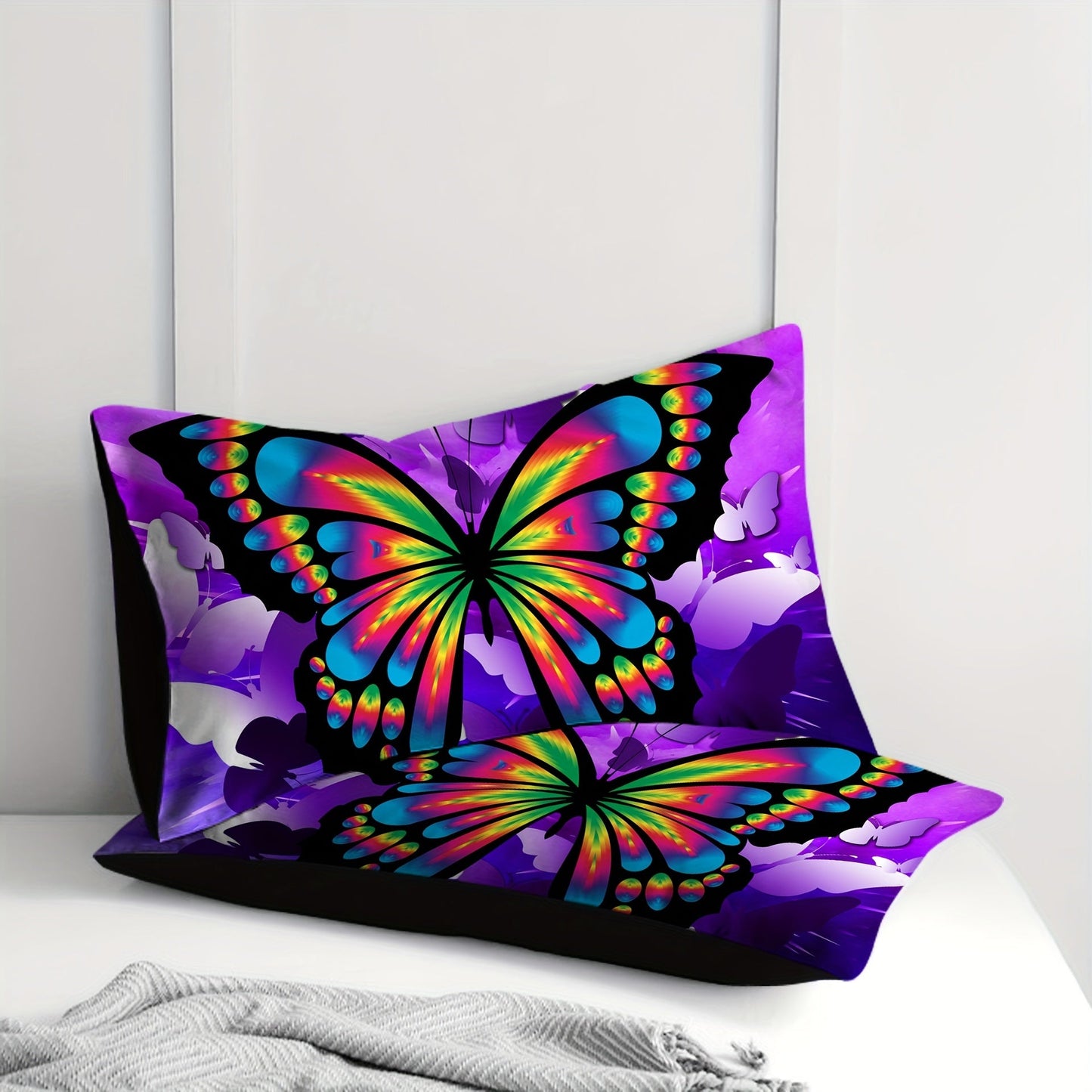 Set of 2 Glow-in-the-Dark Butterfly Pillowcases - Luxuriously Soft, Breathable & Stylish Envelope Covers for Bedroom and Sofa Decorating, Easy to Clean with Machine Wash