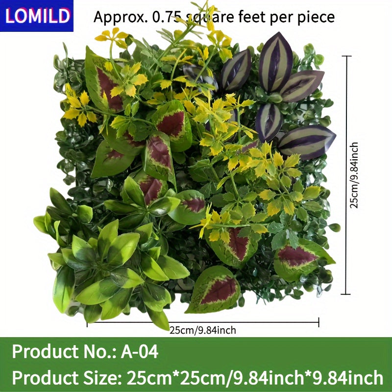 One piece of LOMILD Imitation Milan Mixed Green Plants in various styles with flower and grass skin. Ideal for outdoor wall, wedding, and festival decorations. Also suitable for tying