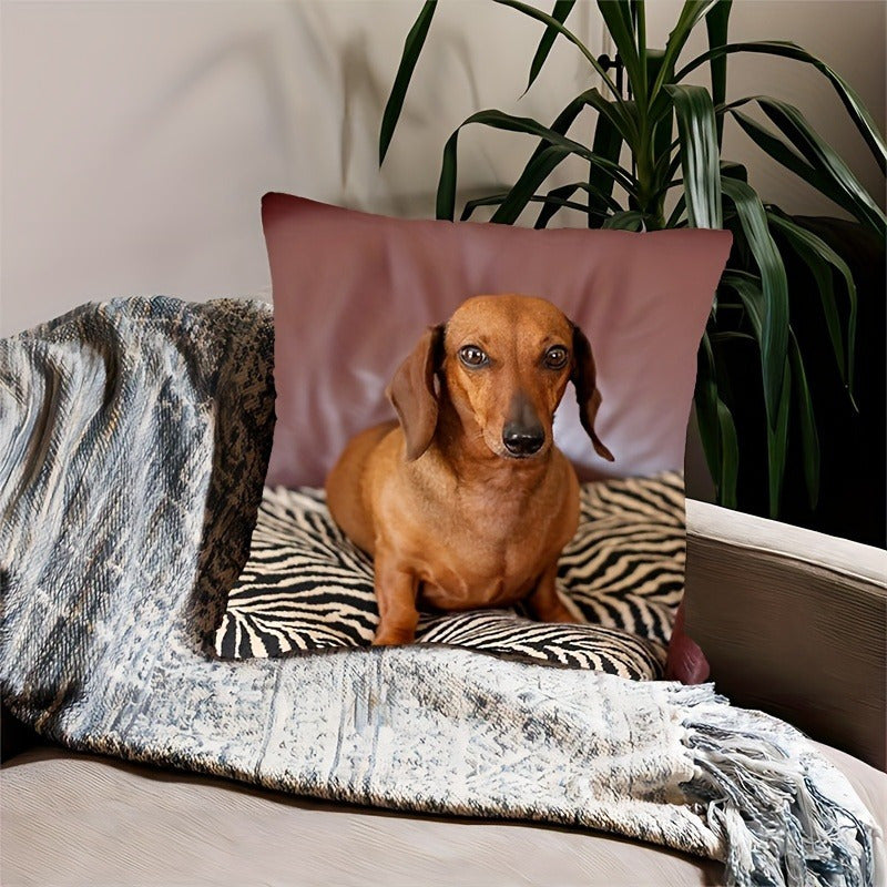 Modern Dachshund Portrait Print Throw Pillow, 18x18 inches, Made of Soft Polyester, Easy to Clean in Washing Machine, Features Zipper Closure, Perfect for Decorating Home, Office, or Party