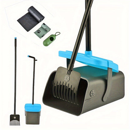 Dog owners with medium to small breeds can easily clean up their pet's mess with this heavy-duty poop scooper set. The set includes a swivel bin and rake with a long handle measuring 116.84cm/104.14cm. It is ideal for use on grass, dirt, or gravel.