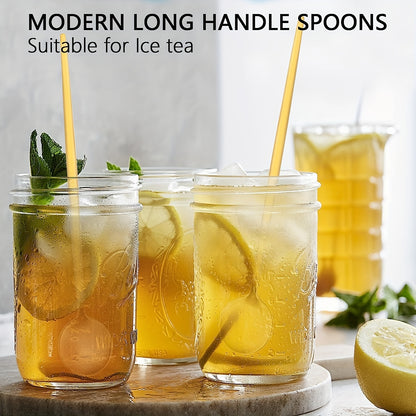 6-piece set of stylish golden ice tea spoons made of premium SUS304 stainless steel, perfect for mixing cocktails, soda, or coffee. From the Portuguese series with a mirror finish, these spoons are dishwasher safe.