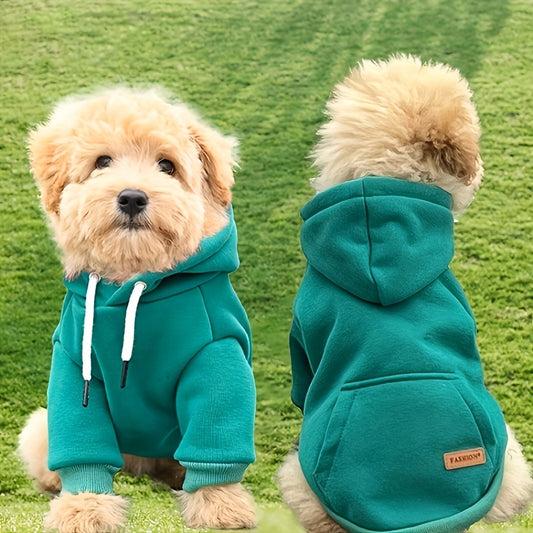 Small dog pet hooded sweatshirt made of 65% polyester and 35% knit, ideal for Schnauzer, Poodle, and Teddy breeds. Available in green, requires hand wash.