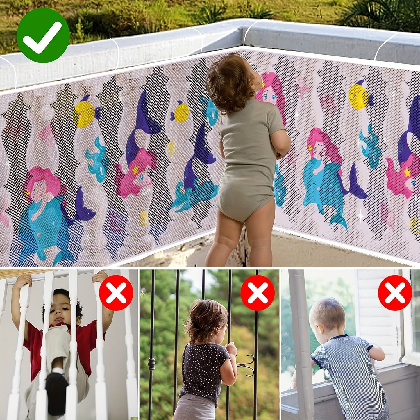 Mermaid-Inspired Safety Gate Set for Kids - Non-Toxic Polyester Stair & Balcony Guard with Vibrant Print by Goldcolin