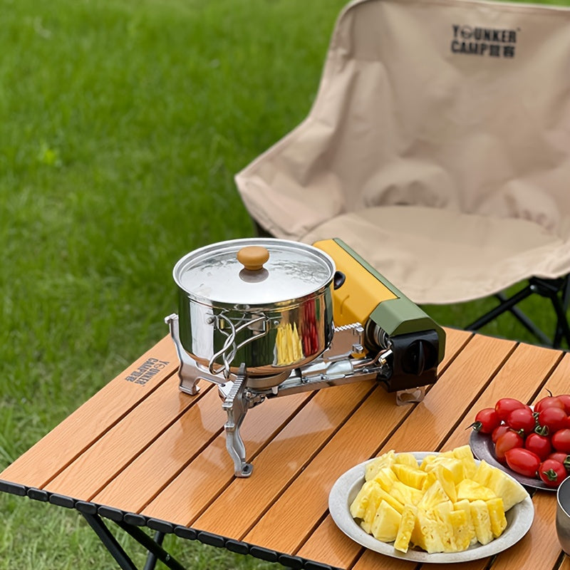 Versatile Camping Stove with Rotatable Support, Bottle Opener, and Storage Bag - Ideal for Picnics, Backpacking, RV Trips, and More! Enjoy safe, efficient cooking with this durable gas butane burner, perfect for outdoor adventures and home patio use.