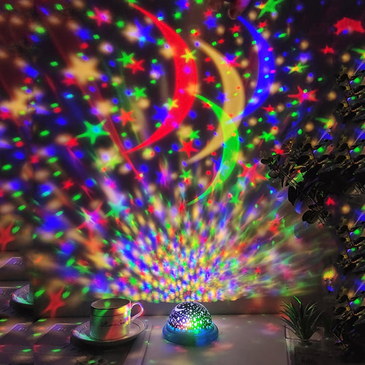 1pc Vibrant UFO Starry Night Sky Projector Lamp with 8 color modes, can be powered by USB or batteries (not included). Modern space-themed desk light with polished finish to create dynamic ambiance in any room.