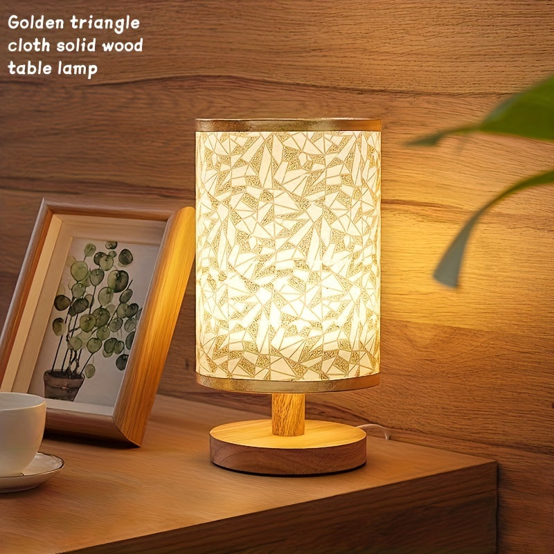 Wooden table lamp with fabric shade, modern Nordic style, decorative bedside lamp for bedroom, creative wooden nightlight.