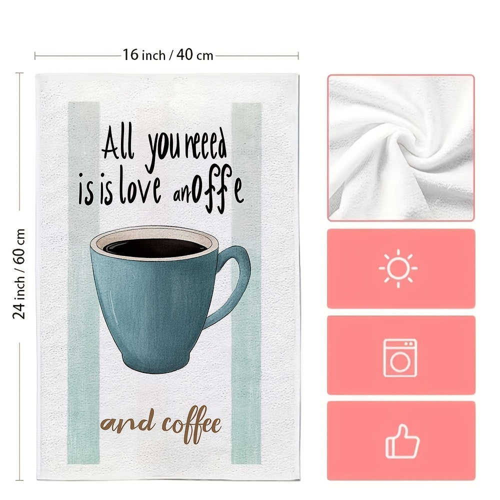 This set includes 2 ultra-soft kitchen towels with charming prints featuring love and coffee phrases. These highly absorbent dish towels are ideal for holiday decor, are machine washable, and measure 40.64x60.96 cm.