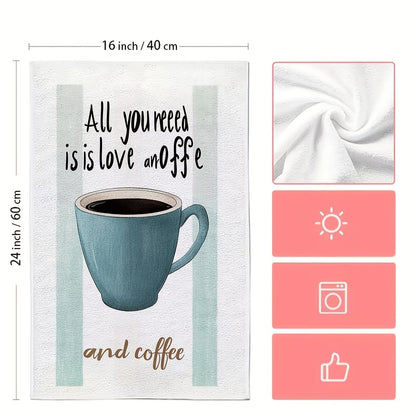 This set includes 2 ultra-soft kitchen towels with charming prints featuring love and coffee phrases. These highly absorbent dish towels are ideal for holiday decor, are machine washable, and measure 40.64x60.96 cm.