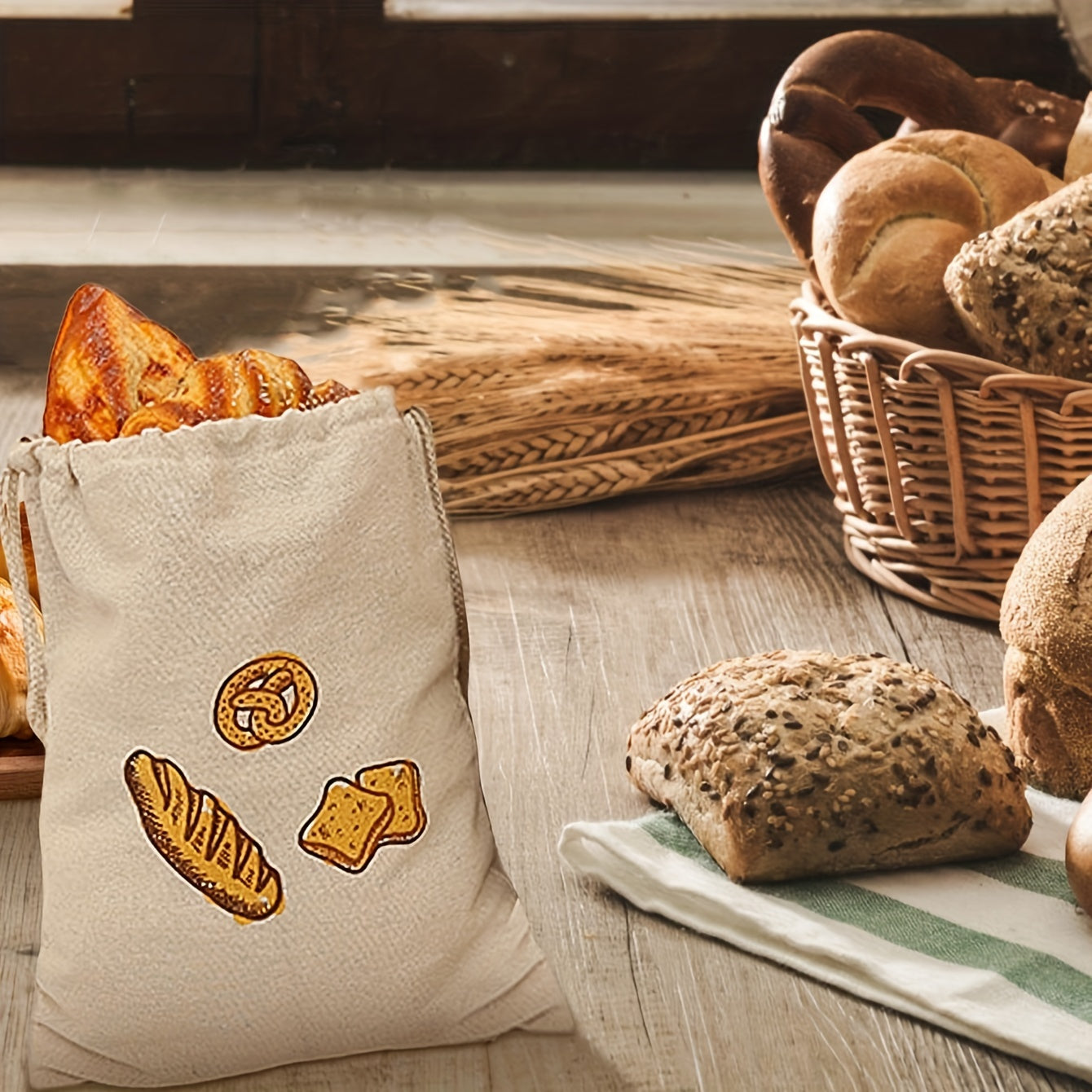 1 piece of Reusable Produce Bags, Shatterproof Reusable Bread Storage Bags, Portable Drawstring Bags made of Unbleached material, ideal for storing Bread, Toast, Baking Foods, organizing and storing in the kitchen, Great addition to Kitchen Accessories.