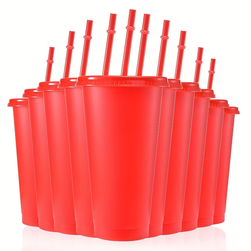 10-Pack BPA-Free Plastic Tumbler Cups with Lids and Straws, 24oz 710ml Round Lightweight Cups for Various Occasions - Hand Wash Only, Great Gifts for Holidays and Graduations.