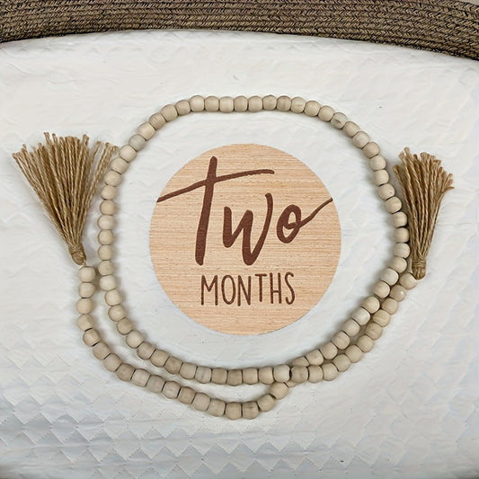 Set of 6 Milestone Wooden Signs - Engraved Dual-Sided Monthly Growth Markers for Baby's First Year, Ideal for Photoshoots and Memories