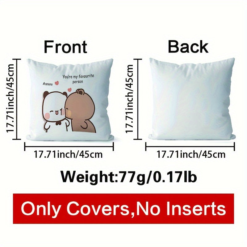 Velvet cushion cover featuring cute Bubu & Dudu panda bears in a cartoon couple design with "You're My Favorite Person" text. Cozy square throw pillow case for home decor, machine washable with zipper closure.