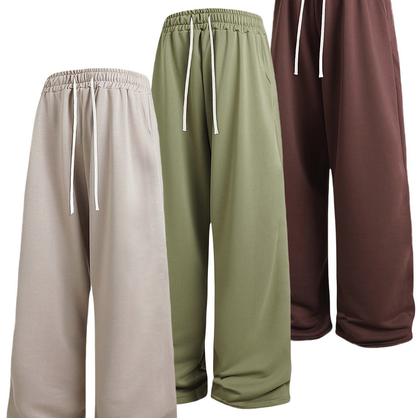 Men's loose straight-leg long pants in solid colors, perfect for spring and autumn fitness activities. Made from soft, slightly stretchy knitted fabric with a drawstring waist. Suitable for