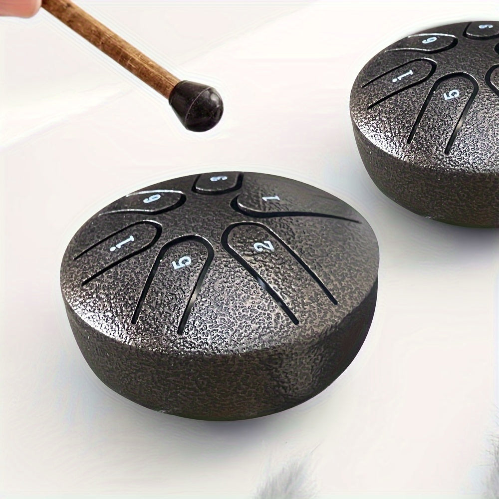 7.62cm 6-note Mini Ethereal Drum for Meditation, Percussion, Instruments, Music, Yoga, and Education, available in Black, Green, Purple, Navy, and Golden colors.