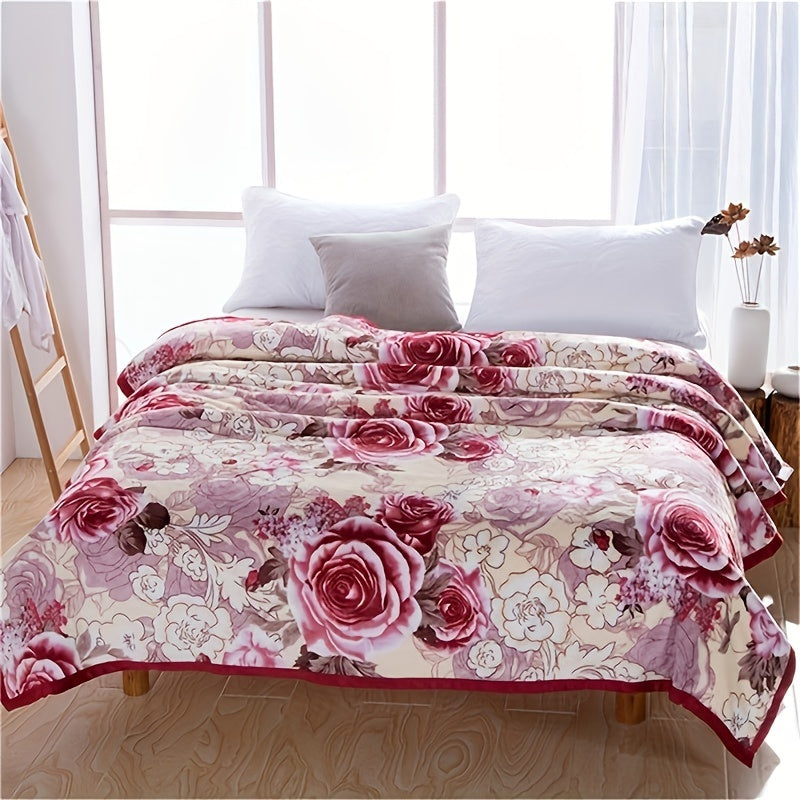 Soft warm knitted floral blanket in contemporary style with vibrant flower design. This all-season multipurpose polyester bed blanket is machine washable, featuring an embellished flower pattern.