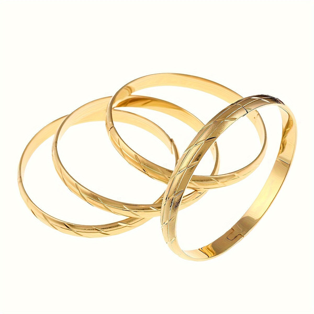 Set of 4 Bohemian African Style Women's Fashion Bangle Set, Copper Plated with Golden Finish. Great for Engagements, Weddings, Parties, and as a Gift. Suitable for All Seasons and Particularly Perfect for Lunar New Year Celebrations.