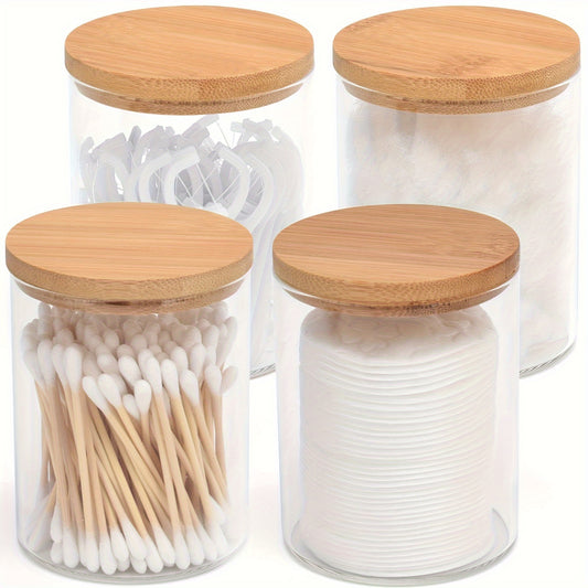 Set of 1/2/3/4 Acrylic Holder Dispensers with Bamboo Lids for Bathroom Accessories Storage. Ideal for Farmhouse or Boho Bathroom Decor.