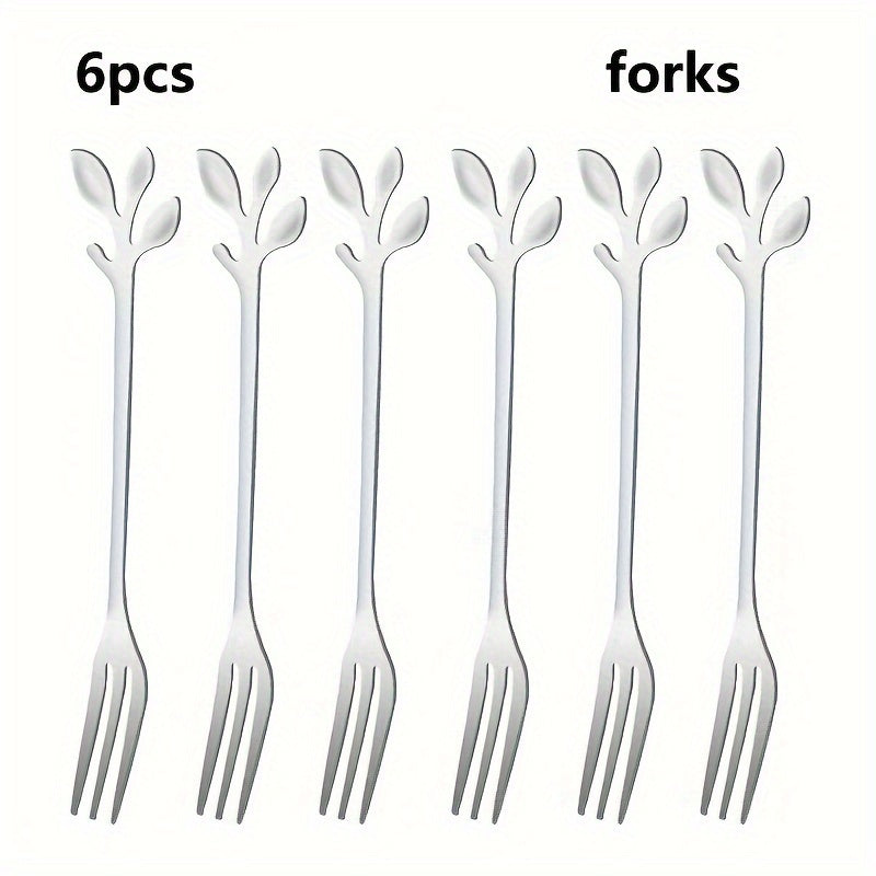 Leaf shape dessert spoon and fork set available in 6, 12, or 24 pieces. Ideal for household and commercial use, perfect for mixing and serving. Makes a great couple gift with high appearance level for birthday parties, potlucks, or special occasions.