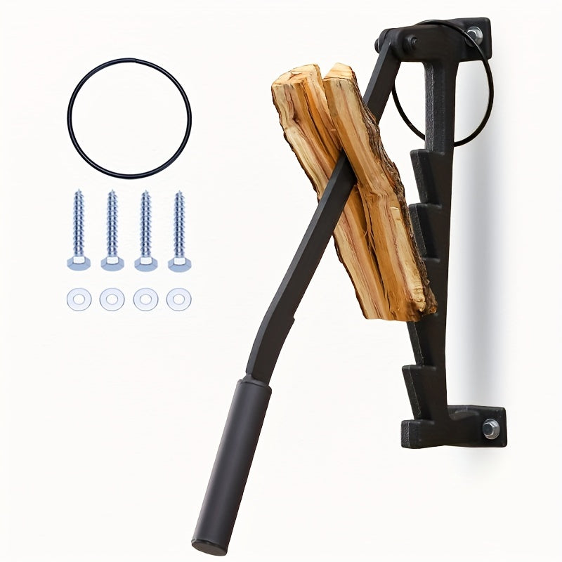 Wood Splitter designed to be mounted on a wall, made of high carbon steel for portability and manual firewood cutting. Suitable for indoor and outdoor use, perfect for garden maintenance.