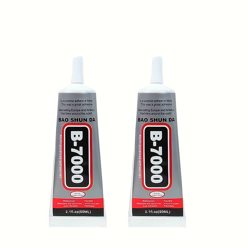 B-7000 is a versatile semi-fluid adhesive with strong bonding properties, suitable for jewelry making, gemstone setting, DIY repairs, and works well on materials like plastic, metal, glass