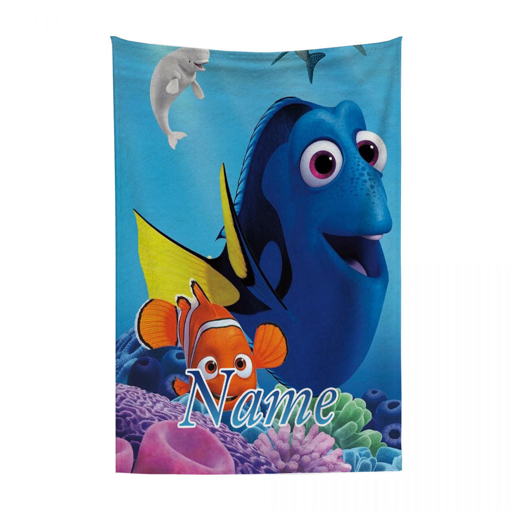 Personalized Finding Nemo Flannel Blanket - Soft and Cozy Throw with Dory and Marlin Print - Custom Name Option, Perfect for Bed, Sofa, Camping, Car Rides, and Movie Nights - Ideal Gift for Valentine's Day & New Year Celebration