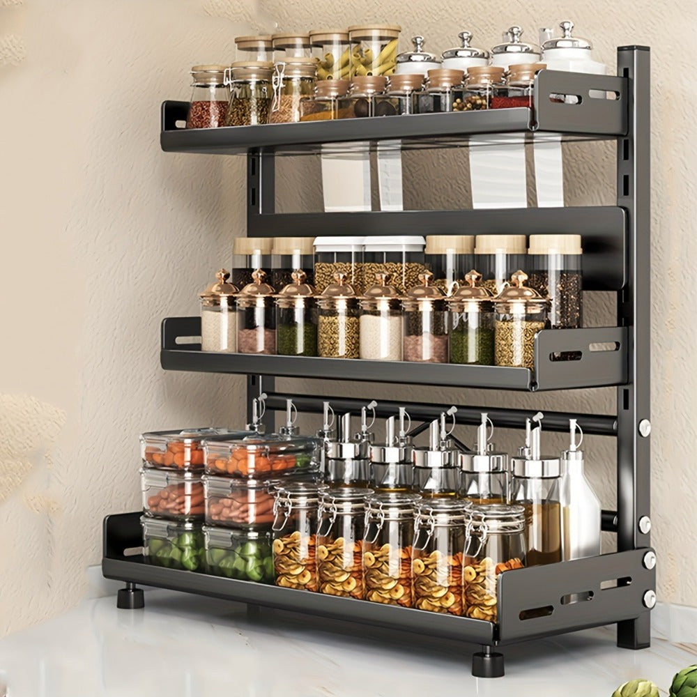 Tiered Metal Spice Rack Organizer - Organize Spices, Jars, and Bottles on Your Countertop - Sturdy Kitchen Storage Solution