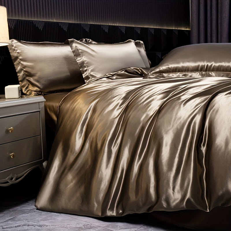 Luxurious 4-piece Satin Bedding Set with zip closure - perfect for home, guest rooms, and hotels.